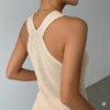 Elegant Cross-Neck Knit Halter Top - Peachy Beige, Vacation Style Off-the-Shoulder Top