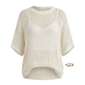 Bohemian White Hollow Out Knit Mesh Loose Over-Top - Summer Resort Sun Protection Shirt