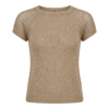 Elegant Taupe Textured Knit Sweater - Chic Honeycomb Mesh Shoulders, Short Sleeve Summer Wool Top