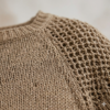 Elegant Taupe Textured Knit Sweater - Chic Honeycomb Mesh Shoulders, Short Sleeve Summer Wool Top