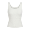 Cozy White Fuzzy Scoop-Neck Tank Top - Bouclé Knit, Soft Comfort Lounge Top