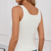 Cozy White Fuzzy Scoop-Neck Tank Top - Bouclé Knit, Soft Comfort Lounge Top
