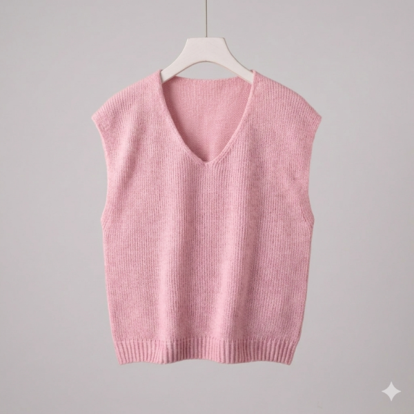 Premium Soft Knit V-Neck Sweater Vest - Candy Pink