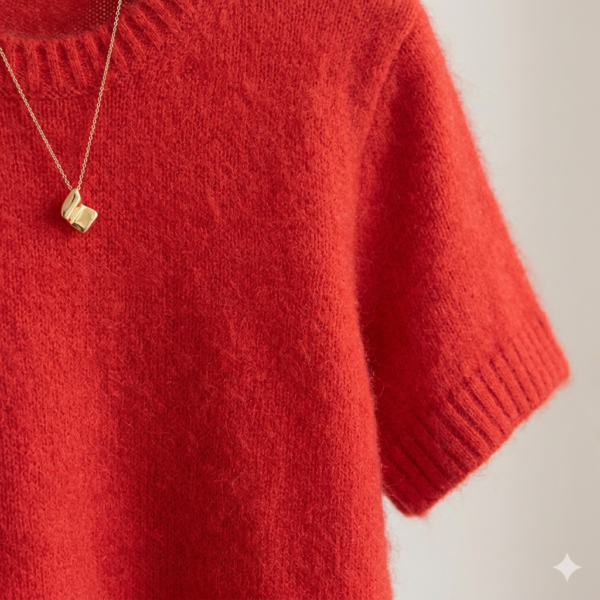 Gemini_Generated_Image_xtjb95xtjb95xtjb (1) Vibrant Red Fuzzy Short-Sleeved Sweater - Cozy Angora Knit Style, Chic Summer Wool Top