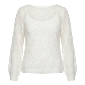 Elevate Your Style: Ethereal White Mohair and Lace Sweater