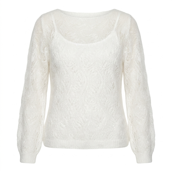 Elevate Your Style: Ethereal White Mohair and Lace Sweater