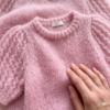Premium Women’s Light Pink Puff Sleeve Mohair Knit Top – Soft Fuzzy Crewneck Pullover, Intricate Open-Knit Sleeve Pattern, Urban Café Chic & Cozy Outerwear