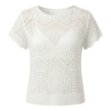 Premium Women’s White Crochet Knit Short Sleeve Top – Intricate Boho Geometric Mesh Blouse for Beach Resort & Garden Party