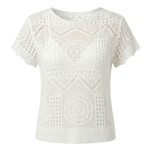 Gemini_Generated_Image_5qjanr5qjanr5qja Premium Women’s White Crochet Knit Short Sleeve Top – Intricate Boho Geometric Mesh Blouse for Beach Resort & Garden Party
