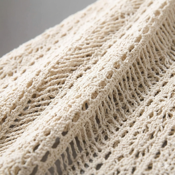 Elegant Cream Crochet Lace Beach Cover-Up - V-Neck, Loose Fit, Asymmetrical Hem