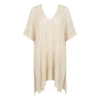Elegant Cream Crochet Lace Beach Cover-Up - V-Neck, Loose Fit, Asymmetrical Hem