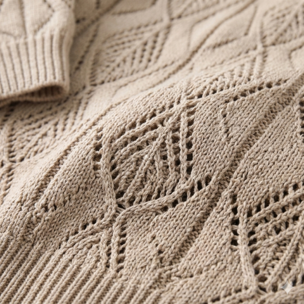 Premium Long Beige Crochet Knit Cardigan for Women – Open Front Geometric Diamond Boho Duster with Side Slits, Spring Summer Outerwear