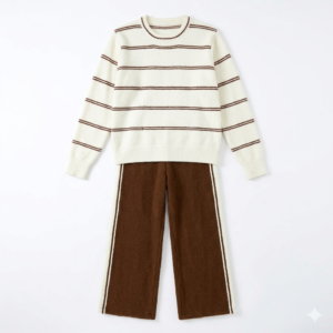 Gemini_Generated_Image_j582rqj582rqj582 Premium 2-Piece Fuzzy Loungewear Set for Women – Ultra Soft Plush Knit Stripe Top and Wide-Leg Brown Side-Stripe Pants, Cozy Comfort Sleepwear