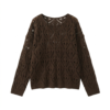 Artisan Women’s Brown Pointelle Lace-Knit Sweater – Intricate Geometric Diamond & Geometric Openwork Pullover, Loose Fit, Crewneck, Long Sleeves
