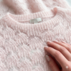 Premium Women’s Pink Pointelle Knit Mohair Sweater – Soft Fuzzy Crewneck Pullover, Intricate Open-Knit Pointelle Patterns, Spring Summer Outerwear