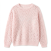 Premium Women’s Pink Pointelle Knit Mohair Sweater – Soft Fuzzy Crewneck Pullover, Intricate Open-Knit Pointelle Patterns, Spring Summer Outerwear
