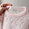 Premium Women’s Pink Pointelle Knit Mohair Sweater – Soft Fuzzy Crewneck Pullover, Intricate Open-Knit Pointelle Patterns, Spring Summer Outerwear