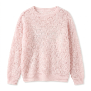 Gemini_Generated_Image_t5eyqzt5eyqzt5ey Premium Women’s Pink Pointelle Knit Mohair Sweater – Soft Fuzzy Crewneck Pullover, Intricate Open-Knit Pointelle Patterns, Spring Summer Outerwear