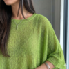 Lime Green Asymmetrical Textured Knit Poncho - Loose Fit, Semi-Sheer