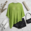 Lime Green Asymmetrical Textured Knit Poncho - Loose Fit, Semi-Sheer