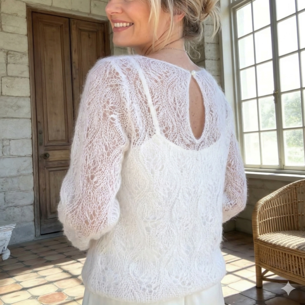 Elevate Your Style: Ethereal White Mohair and Lace Sweater