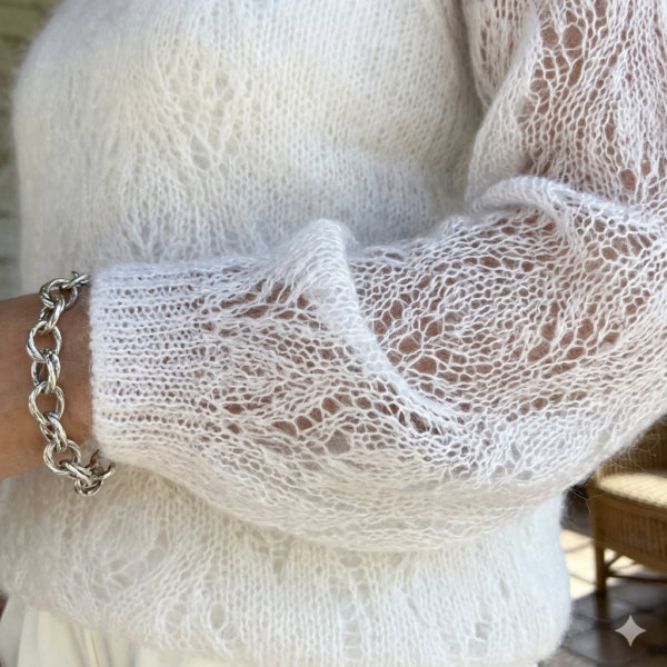 Elevate Your Style: Ethereal White Mohair and Lace Sweater