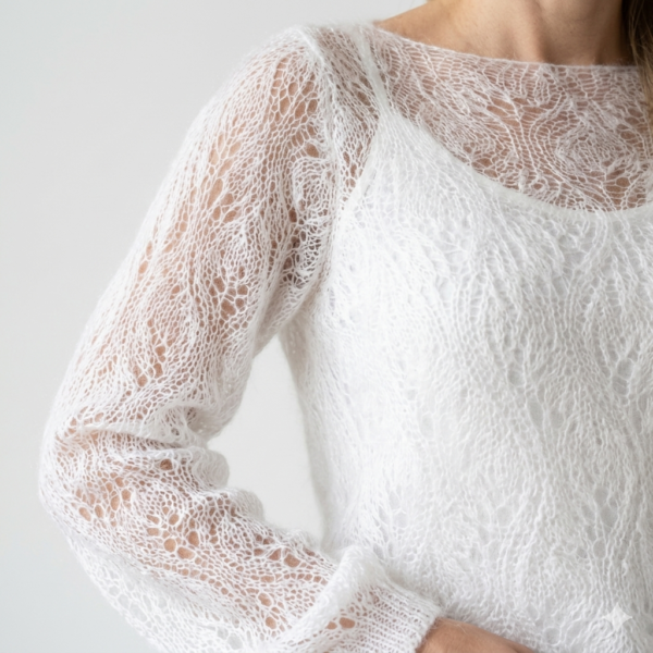 Elevate Your Style: Ethereal White Mohair and Lace Sweater