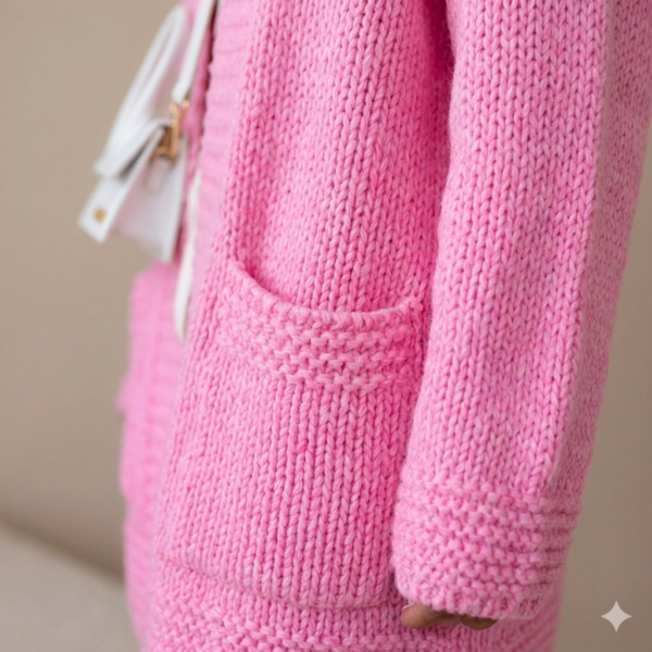 Elegant Vibrant Pink Chunky-Knit Cardigan - Cozy Oversized Top, summery Lounge Top