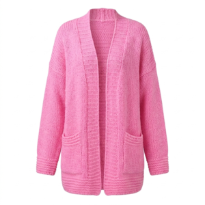 Elegant Vibrant Pink Chunky-Knit Cardigan - Cozy Oversized Top, summery Lounge Top
