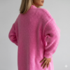 Elegant Vibrant Pink Chunky-Knit Cardigan - Cozy Oversized Top, summery Lounge Top