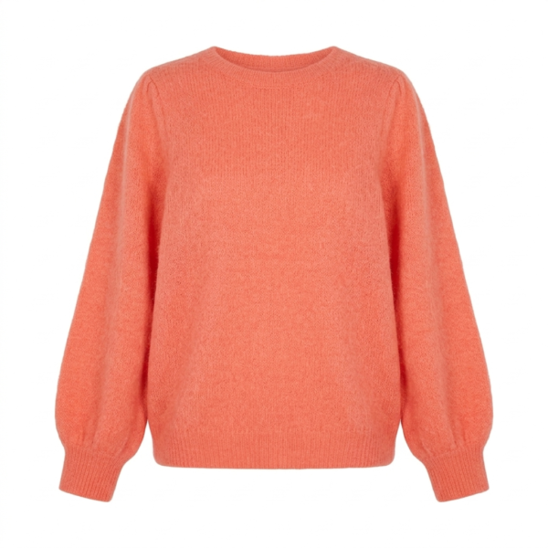 Coral Dreams: Cozy Coral Orange Mohair Lantern Sleeve Sweater